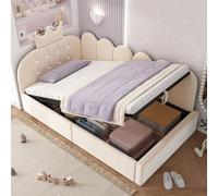 Matteo Crown Upholstered Hydraulic Daybed, Beige Velvet, 3Ft Single