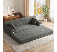 Matteo Dark Gray 3-Seater Corduroy Sleeper Sofa With High Backrest, Storage Pockets & Cup Holders No Assembly, Space-Saving Design
