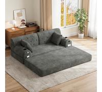 Matteo Dark Grey 2-Seater Corduroy Sofa Bed With High Back, Storage & Cup Holders