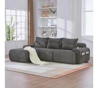 Matteo Dark Grey 3-Seater Modular Cord Sofa With Ottomans, Integrated Cup Holders & Storage