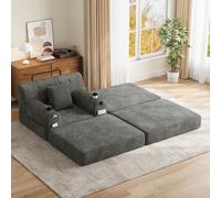 Matteo Dark Grey Corduroy Convertible Sleeper Chair & Ottoman - Space-Saving 1-Seater Sofa Bed With Storage & Cup Holders