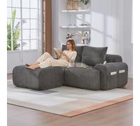 Matteo Dark Grey Modular 2-Seater Corduroy Sofa Set With Ottomans, Cup Holders & Storage