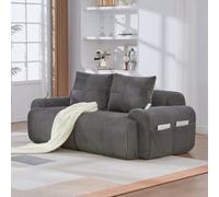 Matteo Dark Grey Modular 2-Seater Corduroy Sofa With Integrated Cup Holders & Side Storage Pockets For Living Rooms