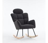Matteo Dark Grey Soft Teddy Fabric Tufted Upholstered Rocking Chair With Headrest For Living Room & Bedroom