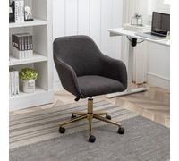 Matteo Dark Grey Teddy Fabric Ergonomic Office Chair With Adjustable Height & Gold Legs