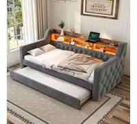 Matteo Dark Grey Velvet Sofa Bed 90X190Cm With Storage, Led & Usb-C - Space-Saving Design