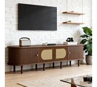 Matteo Dark Walnut Oval TV Stand with Rattan Doors - Lowboard Media Cabinet Matteo Walnut