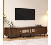 Matteo Dark Walnut Rattan TV Stand - Oval MDF Cabinet with Roll-Up Doors Matteo Walnut