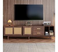 Matteo Dark Wood TV Cabinet with Rattan Sliding Doors & 2 Drawers in Dark Brown Matteo Dark Brown