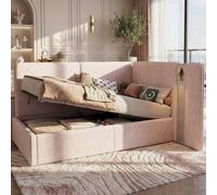 Matteo Daybed - Pink Velvet Hydraulic Storage with USB & Lamp - Single Bed Matteo Pink Single