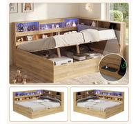 Matteo Double (135X190Cm) Bed Frame With Hydraulic Storage, Led Lights & Usb-C/usb Charging, Natural Oak Effect