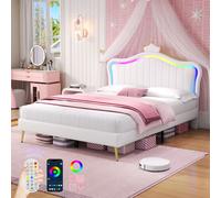 Matteo Double Cream White PU Leather Upholstered LED Adjustable Crown Headboard Bed Frame Matteo Cream Double