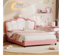 Matteo Double Crown Headboard Upholstered Bed Frame - Pink & White Matteo Pink Double