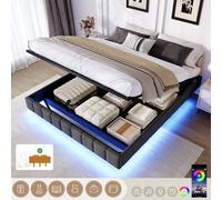 Matteo Double Floating Bed Frame - Grey Linen, Hydraulic Storage Matteo Grey Double