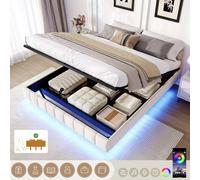 Matteo Double Floating Bed Frame - Hydraulic Storage, Smart LED, No Headboard in Beige Matteo Beige Double