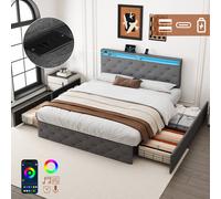Matteo Double Grey Linen Upholstered Storage Bed with LED & USB Charging Matteo Grey Double