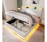 Matteo Double Ottoman Bed - LED Lighting & Charging - White - Bed Frame Matteo White Double