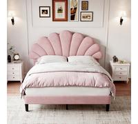 Matteo Double Pink Velvet Bed Frame | Scalloped Petal Headboard, Solid Wood Slats & Easy Assembly Matteo Pink Double