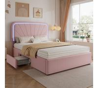 Matteo Double Upholstered Bed Frame With 2 Storage Drawers - Pink Velvet