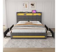 Matteo Double Upholstered Bed with 4 Storage Drawers, USB & Type - C Ports in Grey Matteo Grey Double