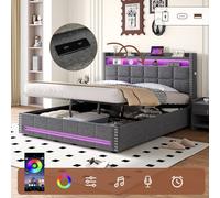 Matteo Double Upholstered Storage Bed with LED & USB Charging - Grey Matteo Grey Double