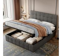 Matteo Double Velvet Ottoman Bed Frame - Grey With Hydraulic Storage & Adjustable Tufted Headboard