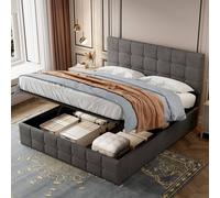Matteo Double Velvet Ottoman Storage Bed Frame - Adjustable Tufted Headboard in Grey Matteo Grey Double