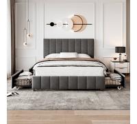Matteo Double Velvet Upholstered Bed Frame - 4 Drawers, Adjustable Headboard in Grey Matteo Grey Double