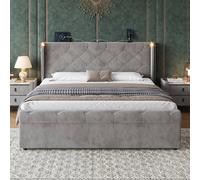 Matteo Double velvet Upholstered Bed Frame with Diamond Tufted Headboard in Grey Matteo Grey Double