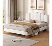 Matteo Double Velvet Upholstered Bed Frame with Scalloped Headboard in Beige Matteo Beige Double