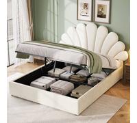 Matteo Double Velvet Upholstered Hydraulic Storage Bed Frame in Beige Matteo Beige Double