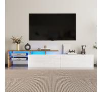 Matteo Effect TV Unit with LED Lighting, Glass Shelves & Ample Storage in White Matteo White