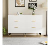 Matteo Elegant 6-Drawer Wave-Front Sideboard Cabinet - White & Gold