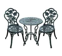 Matteo Elegant Antique Green Cast Aluminium 3-Piece Bistro Set With Parasol Hole