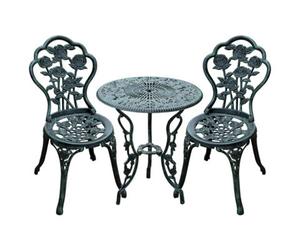 Matteo Elegant Antique Green Cast Aluminium 3-Piece Bistro Set With Parasol Hole