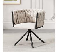 Matteo Elegant Beige Velvet Dining Chair With 360 Swivel And Sturdy Metal Legs