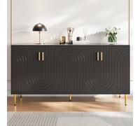 Matteo Elegant Black Sideboard With Wave Design, Golden Handles & Feet - 152Cm Wide Dining Storage Cabinet