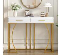 Matteo Elegant Console Table With 2 Drawers, 110X32X85 Cm, White/gold Finish