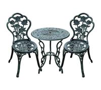 Matteo Elegant Flower Design Cast Aluminium Bistro Table & 2 Chairs - Green Matteo Green