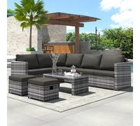 Matteo Elegant Grey Rattan Garden Corner Sofa Set With Coffee Table And 2 Footstools - Seats 8