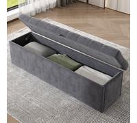 Matteo Elegant Grey Velvet Storage Bench Ottoman - 135Cm