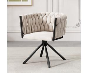 Matteo Elegant Velvet Dining Chair With Swivel Function And Metal Legs, Beige