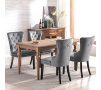 Matteo Elegant Velvet Dining Chairs With Oak Legs And Chrome Knocker, Set Of 4