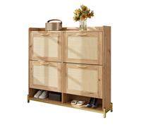 Matteo Elegant Wooden Shoe Cabinet With Rattan Doors - Natural Finish, 4-Door Space-Saving Hallway Storage