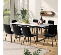 Matteo Expandable Dining Table With Iron Legs, 140/180X80X75Cm, Modern White Mdf Top With Marble Patterns