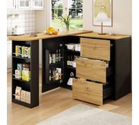 Matteo Extendable Bar Table - 360° Rotating & Storage - Wood Grain Finish in Black Matteo Black