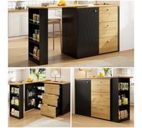 Matteo Extendable Bar Table With 360-Degree Rotating Top & Storage - Modern Black & Natural Mdf Kitchen Island & Bistro Table