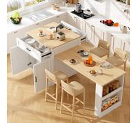 Matteo Extendable Bar Table With Storage & Side Shelves - White Matteo White