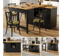 Matteo Extendable Black 360-Degree Rotating Bar Table With Wine Rack & Storage Cabinet, Kitchen Island / Dining Bar - Mdf