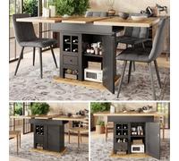 Matteo Extendable Dining Table 110-140Cm With Storage, Wine Rack & Drawers - Black/natural